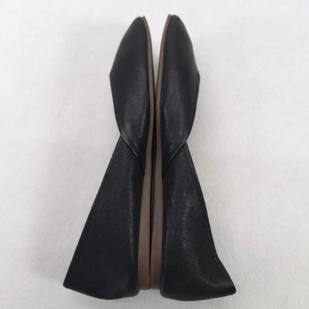 Lucky Brand Black Leather Square Toe Ballet Flats Shoes Womens 8